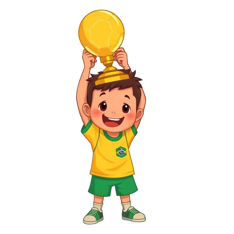 Menino segurando a taça da Copa do Mundo
